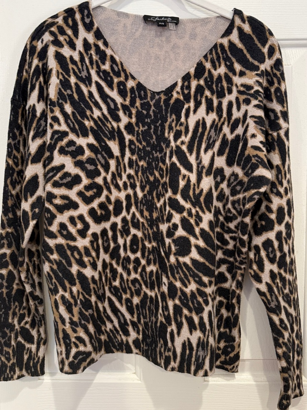 CHARLIE B Leopard Print V-Neck Sweater